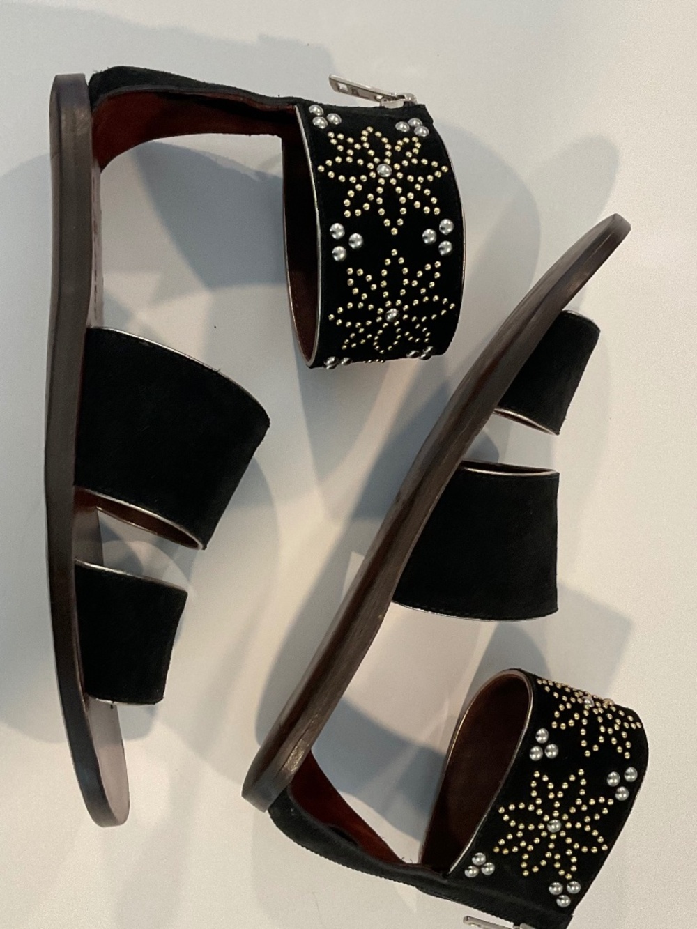 SEE by CHLOE Black Suede Studded Accent Flat Gladiator Sandal Size EU 36 or 6 - Picture 4 of 12